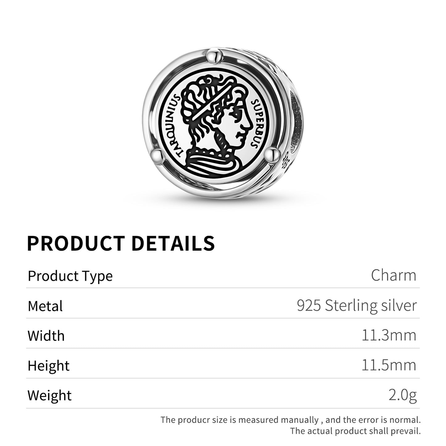 925 Sterling Silver Roman Empire Lucius Tarquinius Superbus Charms For Bracelets & Necklaces Pendants Beads Jewelry Fit Pan Bracelet Charm Ethnic Gifts For Women