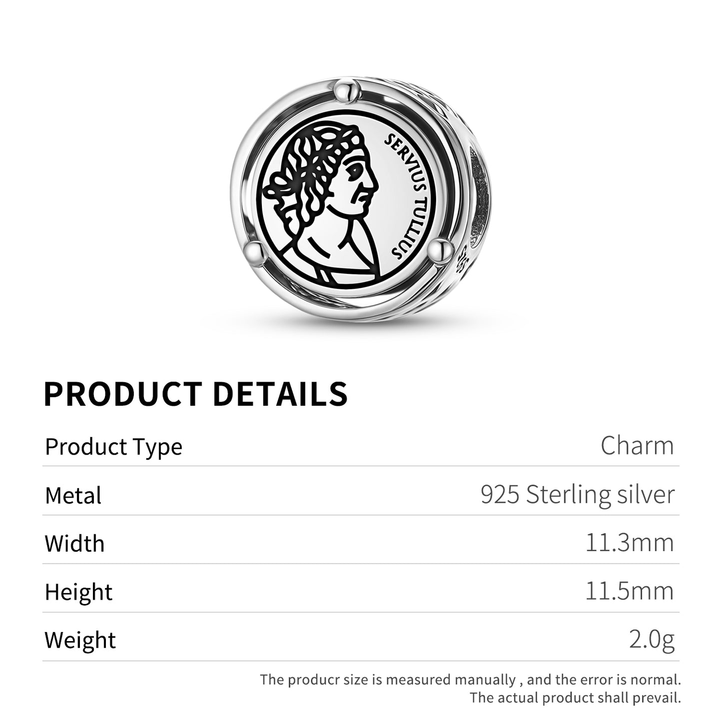 925 Sterling Silver Roman Empire Servius Tullius Charms For Bracelets & Necklaces Pendants Beads Jewelry Fit Pan Bracelet Charm Ethnic Cultural Symbols Gifts For Women