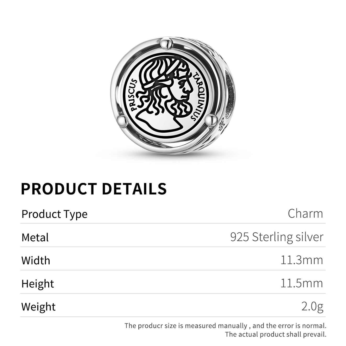 925 Sterling Silver Roman Empire Tarquinius Priscus Charms For Bracelets & Necklaces Pendants Beads Jewelry Fit Pan Bracelet Charm Ethnic Cultural Symbols Gifts For Women