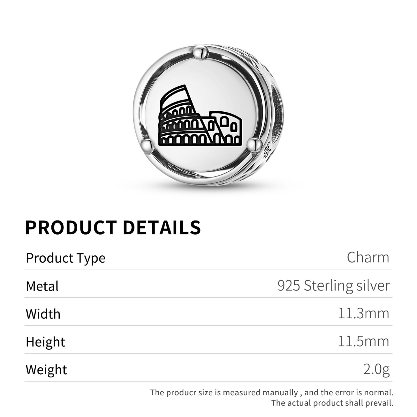 925 Sterling Silver Roman Empire Colosseum Charms For Bracelets & Necklaces Pendants Beads Jewelry Fit Pan Bracelet Charm Ethnic Cultural Symbols Gifts For Women