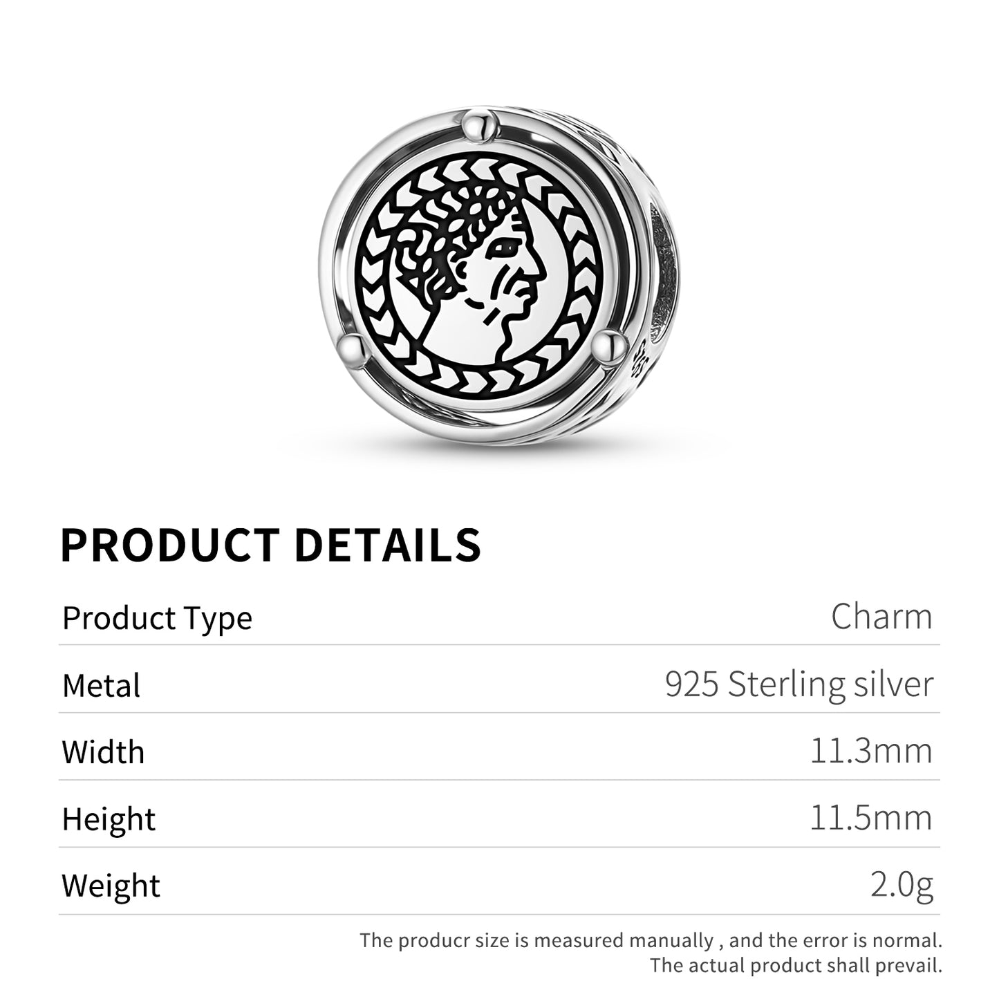 925 Sterling Silver Roman Empire Julius Caesar Charms For Bracelets & Necklaces Pendants Beads Jewelry Fit Pan Bracelet Charm Ethnic Cultural Symbols Gifts For Women
