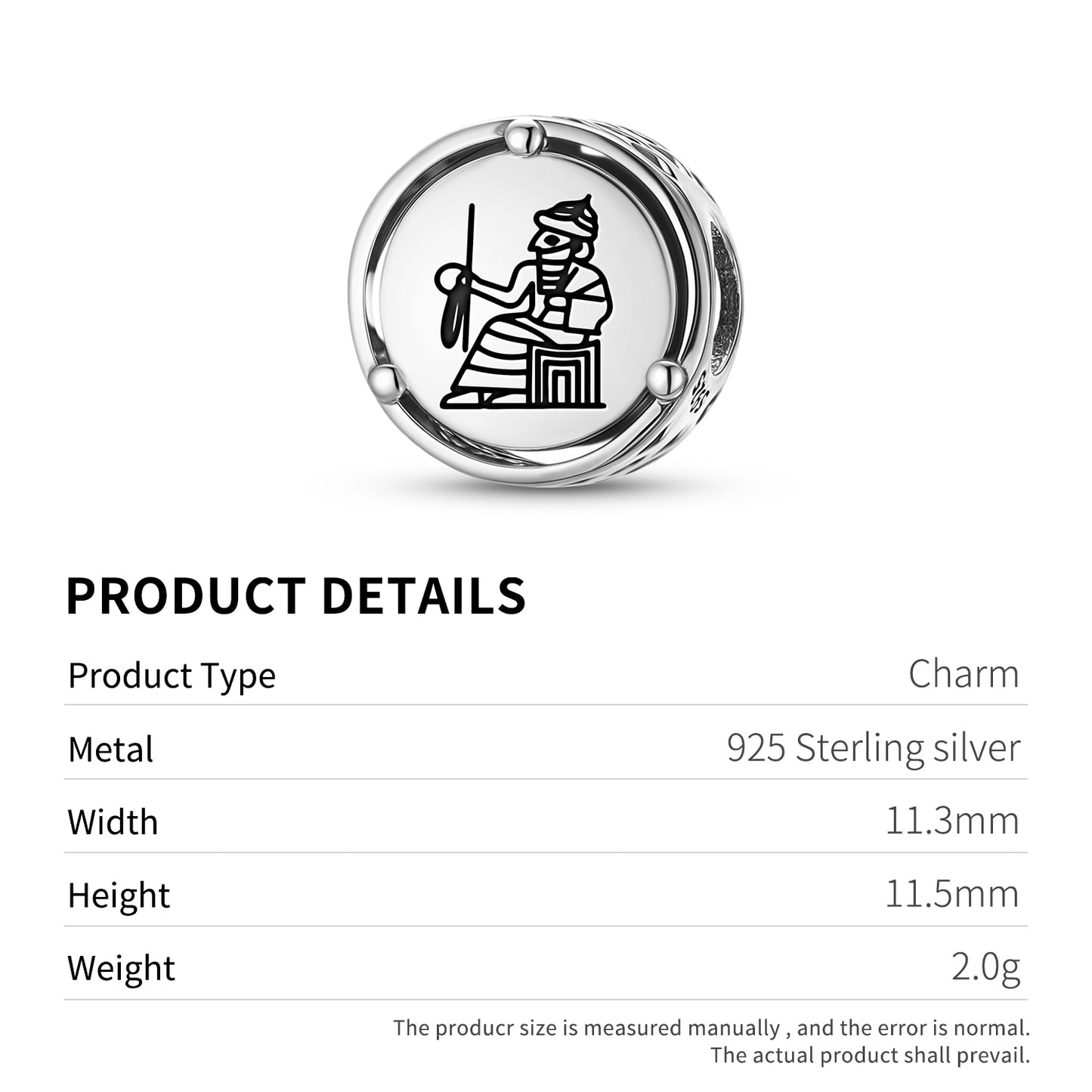 925 Sterling Silver Sumerian Enlil Elil Charms For Bracelets & Necklaces Pendants Beads Jewelry Fit Pan Bracelet Charm Ethnic Cultural Symbols Gifts For Women