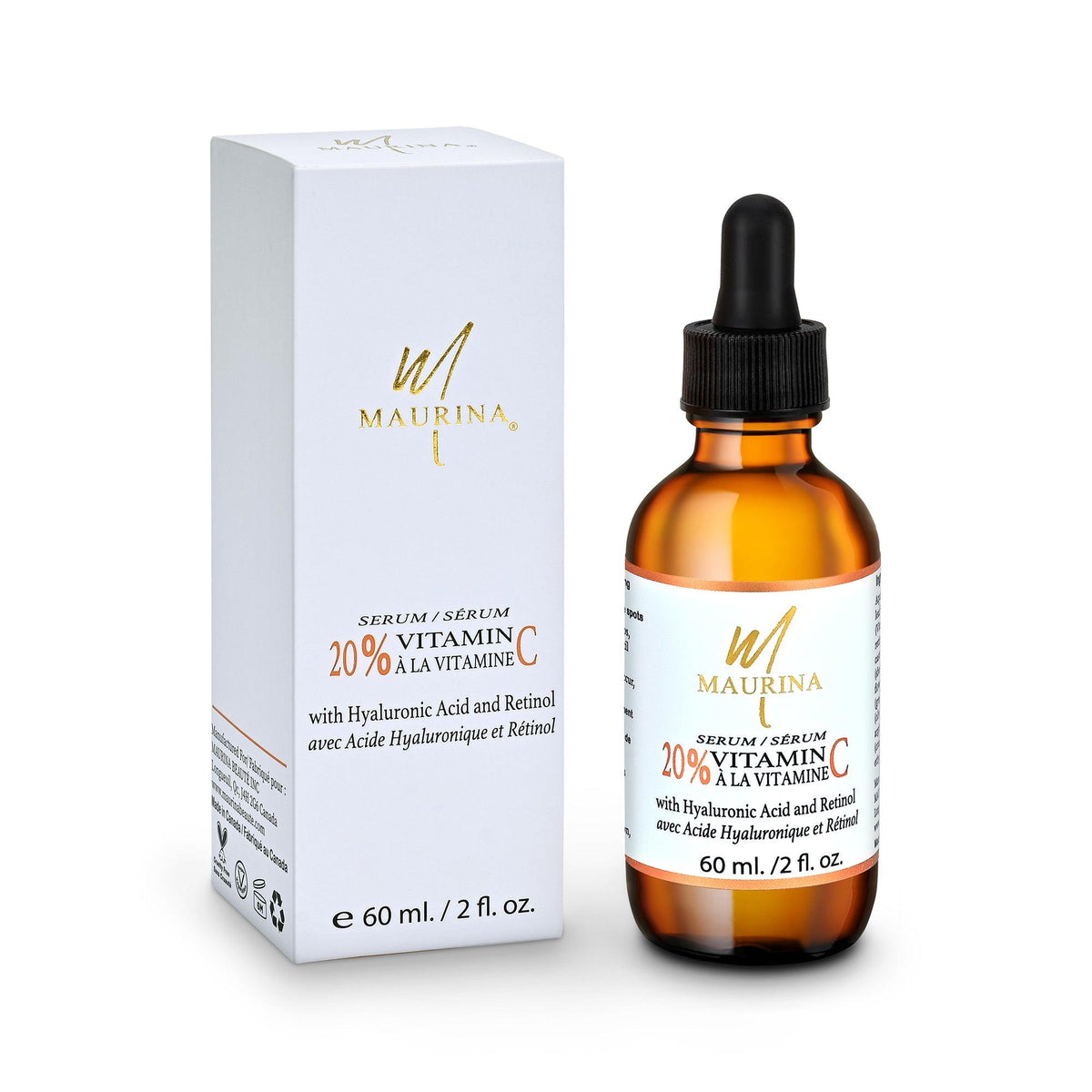 Sérum Visage Vitamine C 20% | Acide Hyaluronique & Rétinol | Maurina