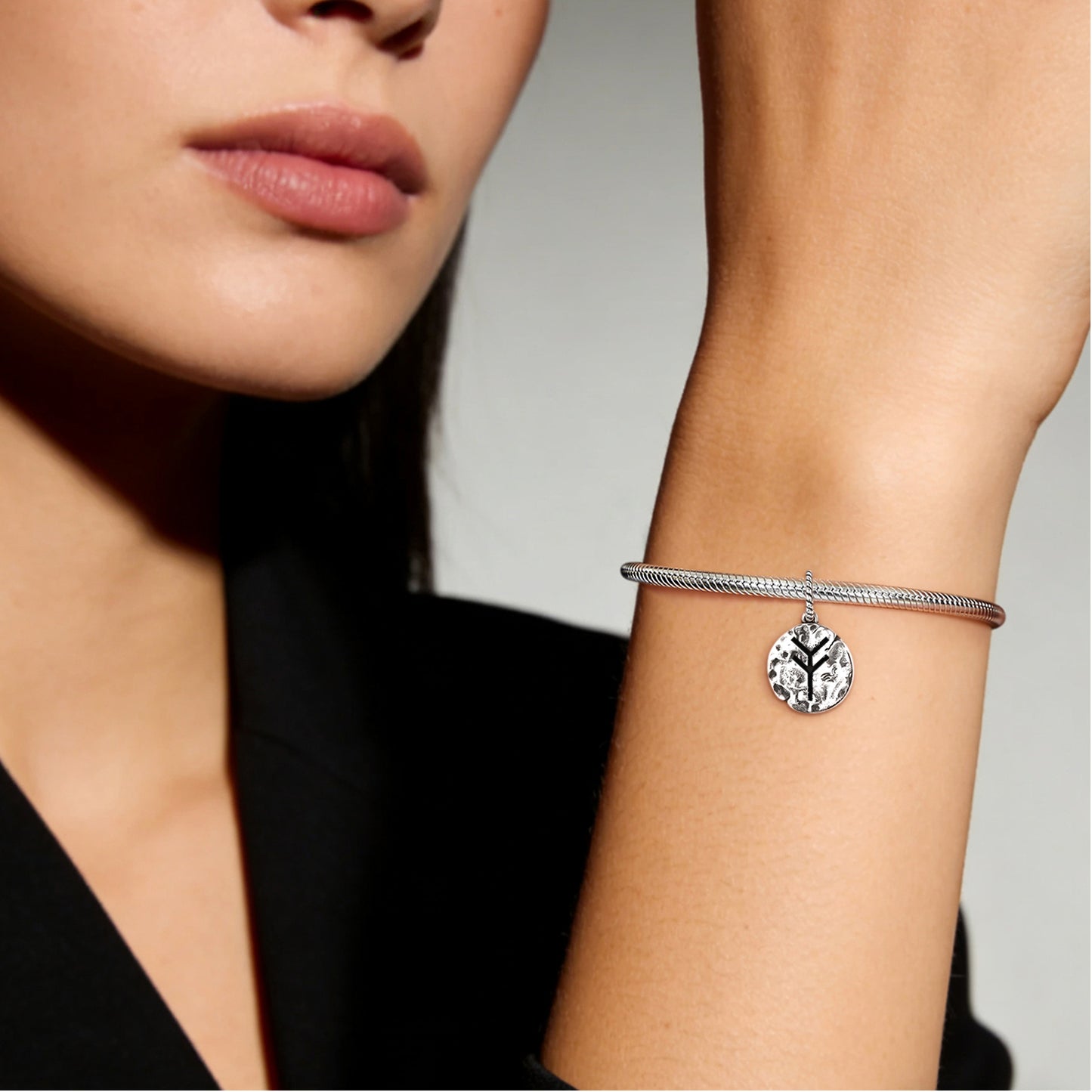 Native Rock Art Focus Ideas Symbol 925 Sterling Silver Hand Textured Dangle Charm For Charm Bracelets