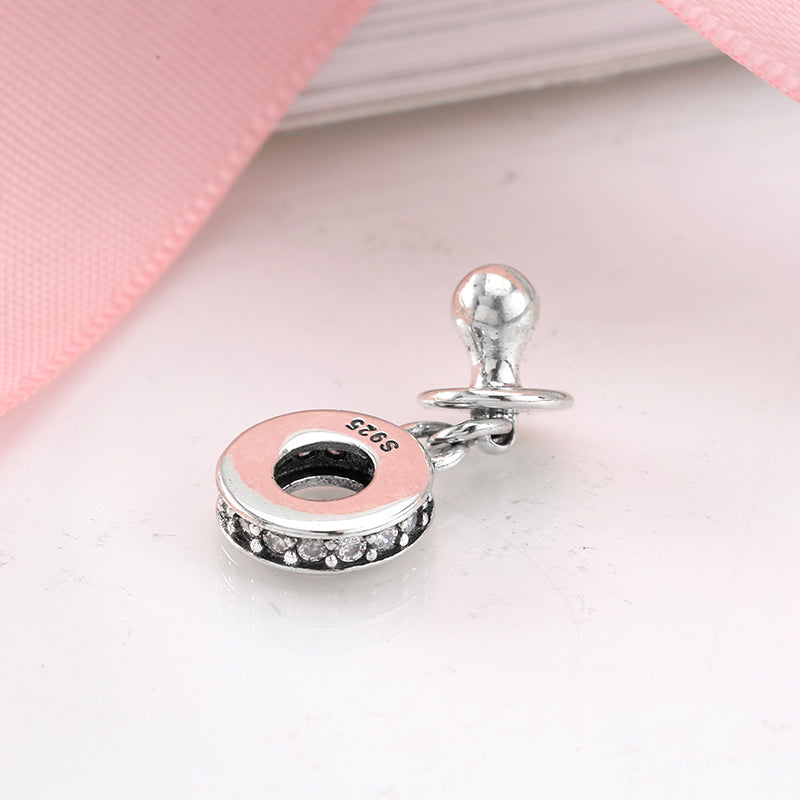 S925 Sterling Silver Pacifier Dangle Charm Cute Baby Pendant Bead For DIY Charm Bracelet Necklace Jewelry Making Gift