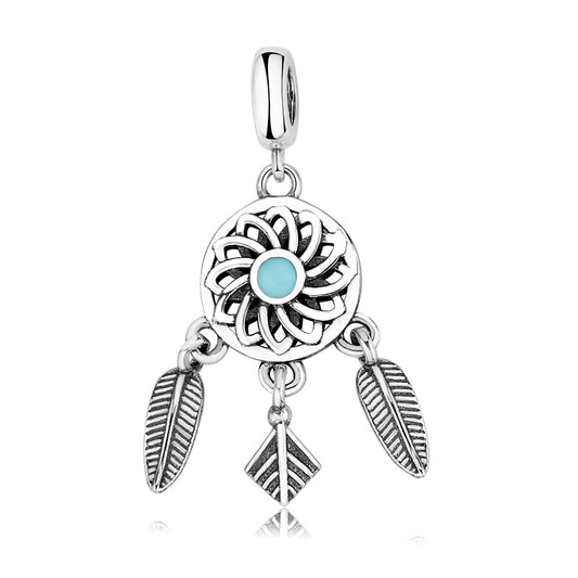 S925 Sterling Silver Dreamcatcher Dangle Charm Hollow Flower Feather Tassel Pendant Bead For DIY Charm Bracelet Necklace Jewelry Making Gift
