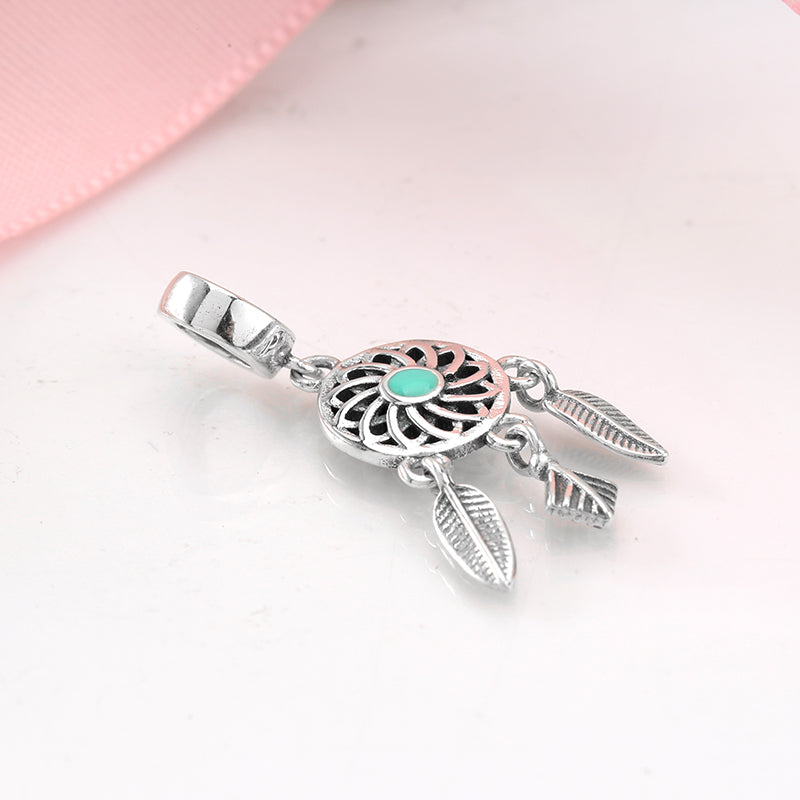 S925 Sterling Silver Dreamcatcher Dangle Charm Hollow Flower Feather Tassel Pendant Bead For DIY Charm Bracelet Necklace Jewelry Making Gift