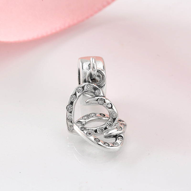 S925 Sterling Silver Double Heart Infinity Dangle Charm Sparkling Love Pendant Bead For DIY Charm Bracelet Necklace Jewelry Making Gift