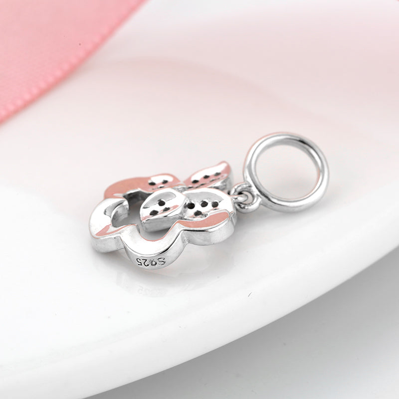 S925 Sterling Silver Sakura Flower Dangle Charm Pink Enamel Butterfly Pendant Bead For DIY Charm Bracelet Necklace Jewelry Making Gift