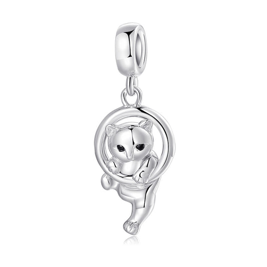 S925 Sterling Silver Cat Dangle Charm Cute Animal Pendant Bead For DIY Charm Bracelet Necklace Jewelry Making Gift