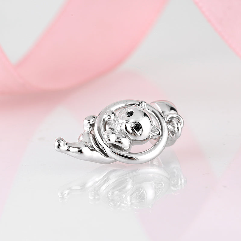S925 Sterling Silver Cat Dangle Charm Cute Animal Pendant Bead For DIY Charm Bracelet Necklace Jewelry Making Gift
