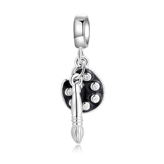 S925 Sterling Silver Artist Palette Paintbrush Dangle Charm Creative Pendant Bead For DIY Charm Bracelet Necklace Jewelry Making Gift