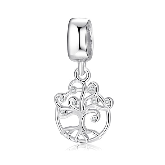 S925 Sterling Silver Tree Of Life Dangle Charm Hollow Sparkling Pendant Bead For DIY Charm Bracelet Necklace Jewelry Making Gift