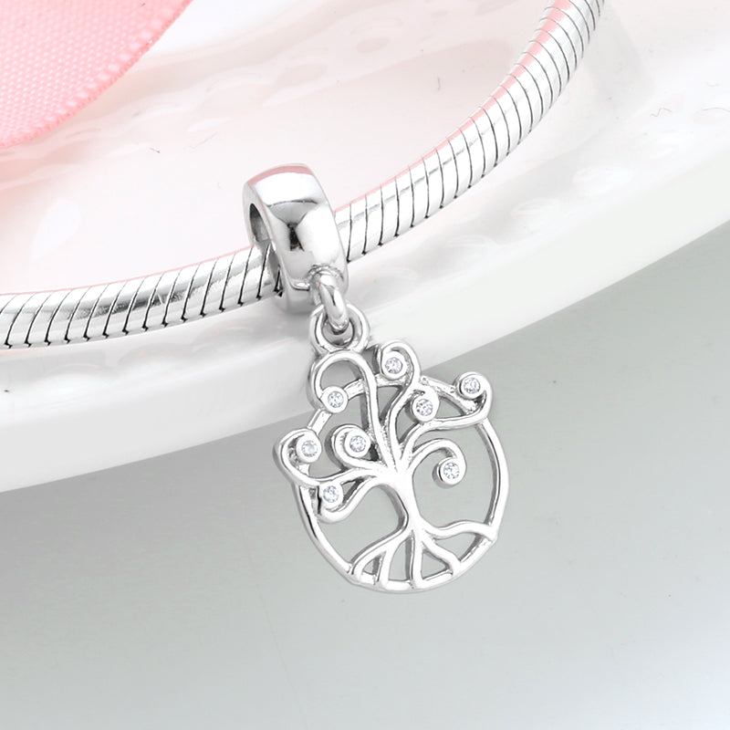 S925 Sterling Silver Tree Of Life Dangle Charm Hollow Sparkling Pendant Bead For DIY Charm Bracelet Necklace Jewelry Making Gift