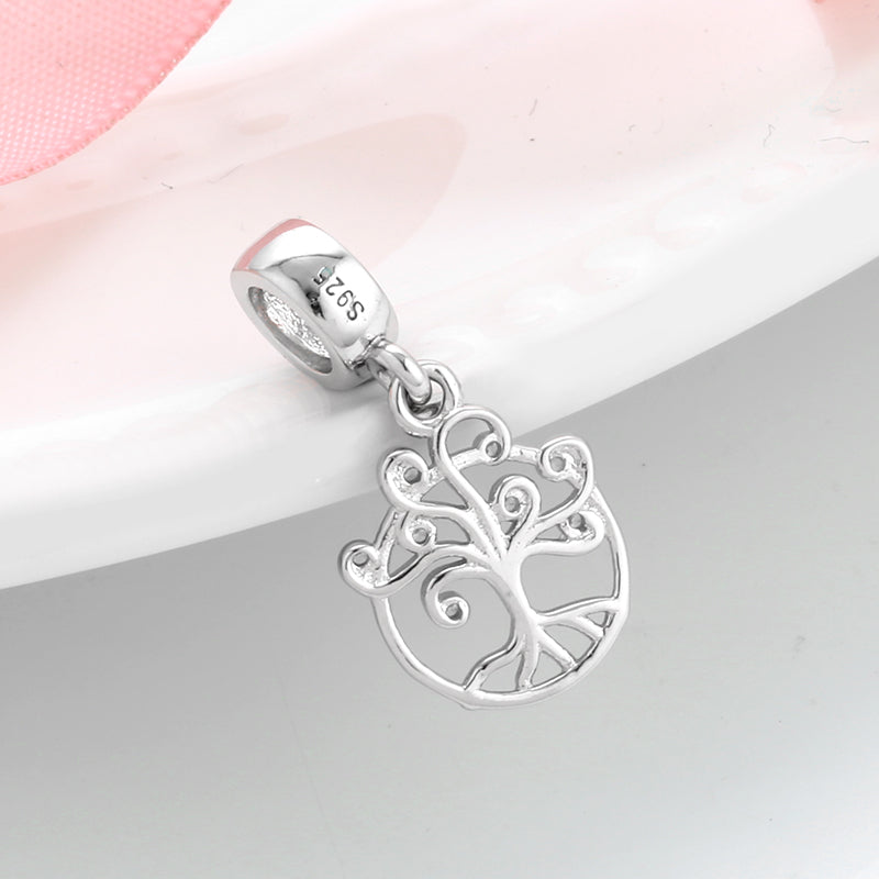 S925 Sterling Silver Tree Of Life Dangle Charm Hollow Sparkling Pendant Bead For DIY Charm Bracelet Necklace Jewelry Making Gift