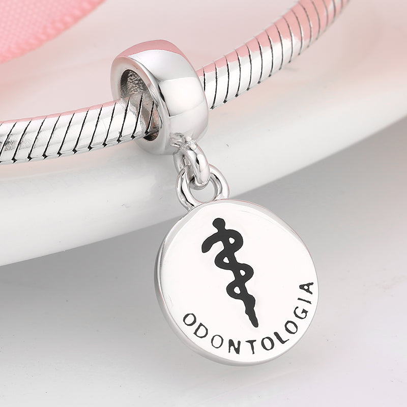 S925 Sterling Silver Portuguese Profession Dangle Charm Hollow Letter Pendant Bead For DIY Charm Bracelet Necklace Jewelry Making Gift