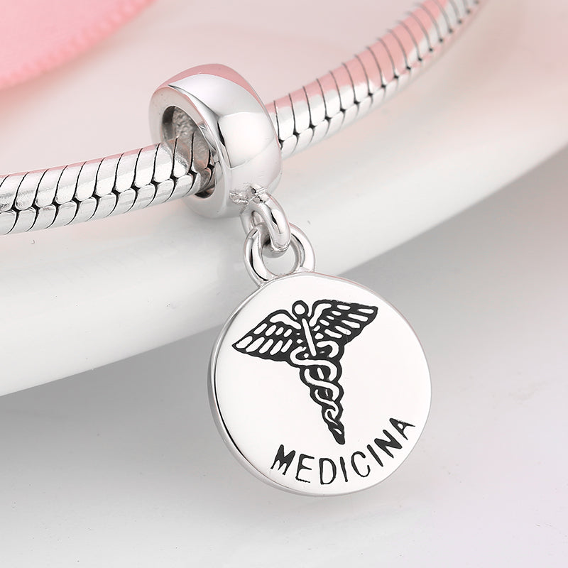 S925 Sterling Silver Portuguese Profession Dangle Charm Hollow Letter Pendant Bead For DIY Charm Bracelet Necklace Jewelry Making Gift