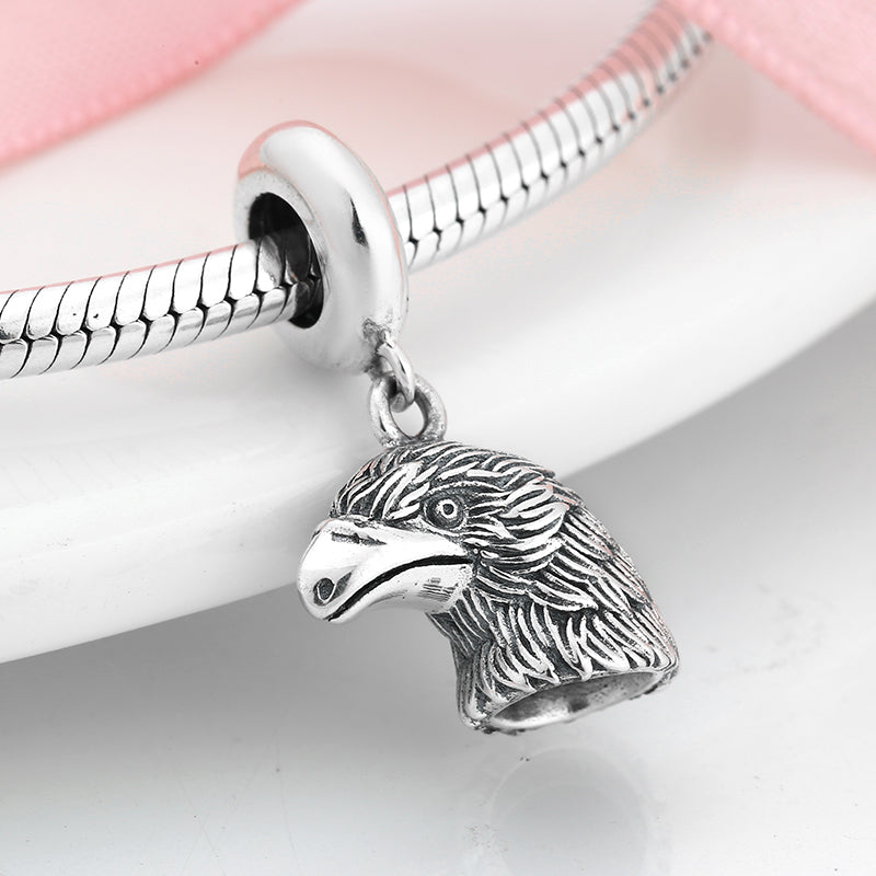 S925 Sterling Silver Eagle Head Dangle Charm Vintage Animal Pendant Bead For DIY Charm Bracelet Necklace Jewelry Making Gift
