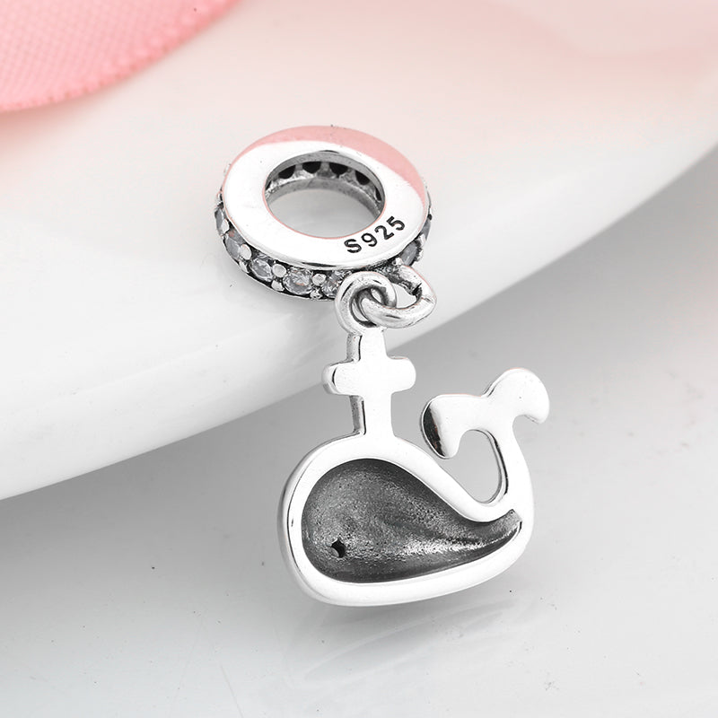 S925 Sterling Silver Whale Dangle Charm Blue Enamel Ocean Pendant Bead For DIY Charm Bracelet Necklace Jewelry Making Gift