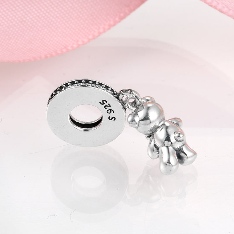 S925 Sterling Silver Apple Teddy Bear Dangle Charm Enamel Cute Animal Pendant Bead For DIY Charm Bracelet Necklace Jewelry Making Gift