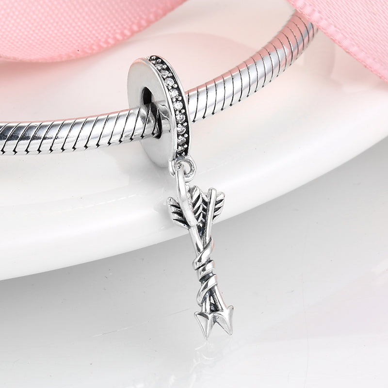 S925 Sterling Silver Cupid Arrow Dangle Charm Minimalist Love Pendant Bead For DIY Charm Bracelet Necklace Jewelry Gift