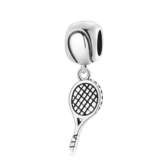 S925 Sterling Silver Tennis Racket Dangle Charm Minimalist Sports Pendant Bead For DIY Charm Bracelet Necklace Jewelry Gift