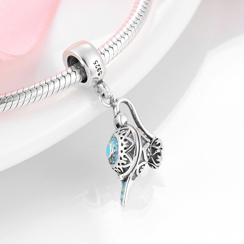 S925 Sterling Silver Kettle Dangle Charm Vintage Hollow Carved Pendant Bead For DIY Charm Bracelet Necklace Jewelry Gift