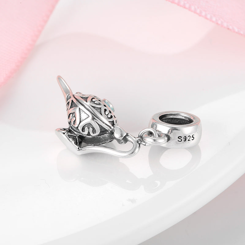 S925 Sterling Silver Kettle Dangle Charm Vintage Hollow Carved Pendant Bead For DIY Charm Bracelet Necklace Jewelry Gift