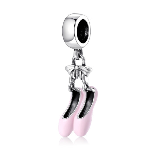 S925 Sterling Silver Ballet Shoes Dangle Charm Pink Elegant Pendant Bead For DIY Charm Bracelet Necklace Jewelry Gift