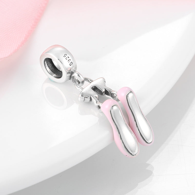 S925 Sterling Silver Ballet Shoes Dangle Charm Pink Elegant Pendant Bead For DIY Charm Bracelet Necklace Jewelry Gift
