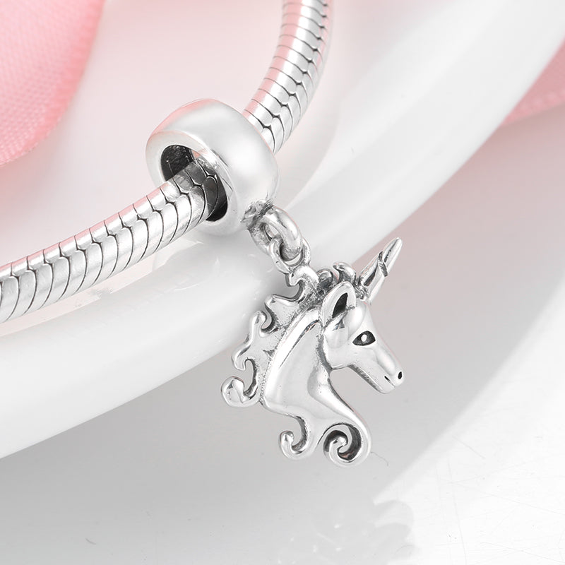 S925 Sterling Silver Unicorn Dangle Charm Cute Cartoon Animal Pendant Bead For DIY Charm Bracelet Necklace Jewelry Gift