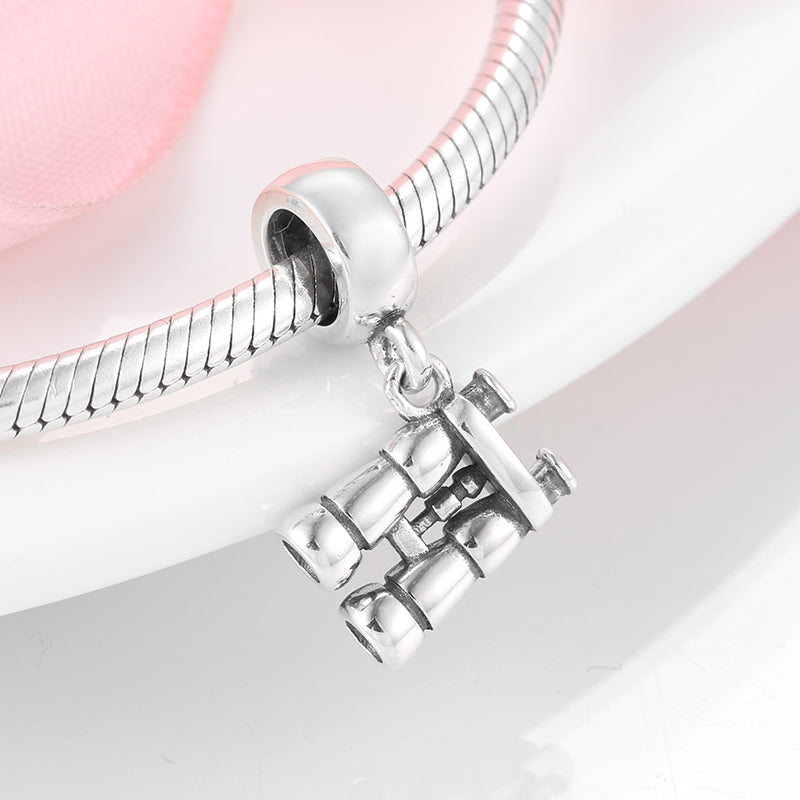 S925 Sterling Silver Telescope Dangle Charm Minimalist Pendant Bead For DIY Charm Bracelet Necklace Jewelry Gift