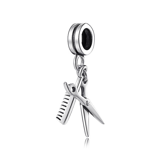 S925 Sterling Silver Scissors And Comb Dangle Charm Minimalist Pendant Bead For DIY Charm Bracelet Necklace Jewelry Gift