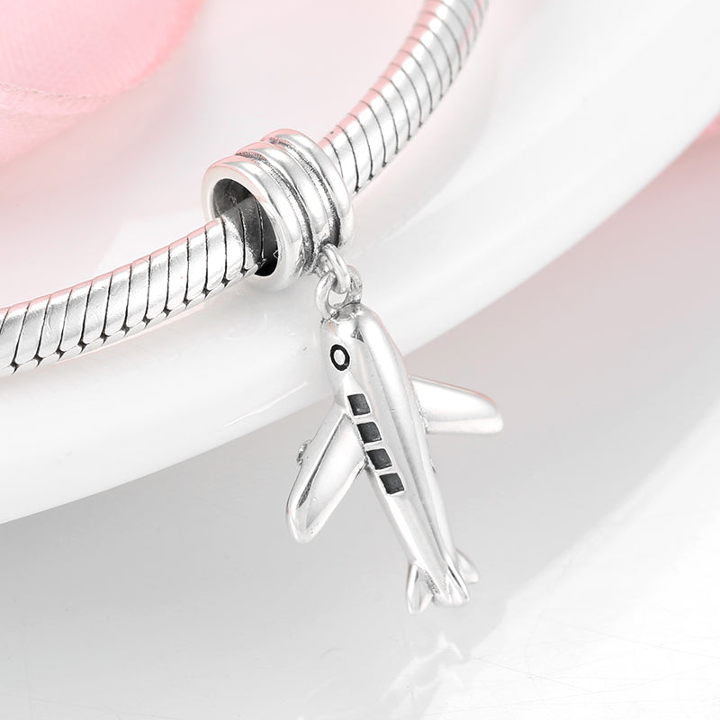 S925 Sterling Silver Airplane Dangle Charm Minimalist Travel Pendant Bead For DIY Charm Bracelet Necklace Jewelry Gift