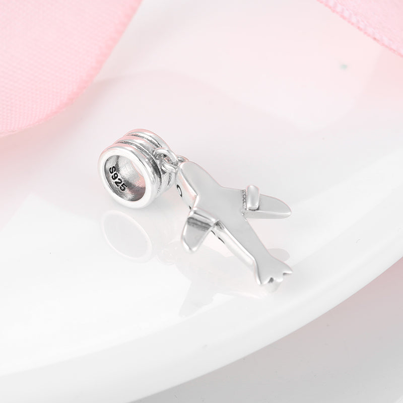 S925 Sterling Silver Airplane Dangle Charm Minimalist Travel Pendant Bead For DIY Charm Bracelet Necklace Jewelry Gift
