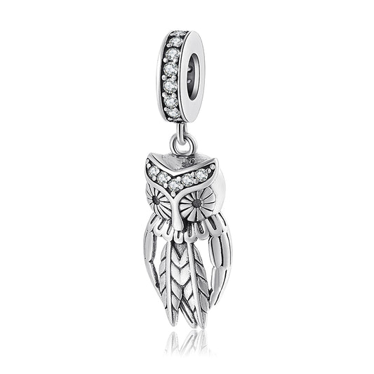 S925 Sterling Silver Owl Dangle Charm Cute Fashion Pendant Bead For DIY Charm Bracelet Necklace Jewelry Gift
