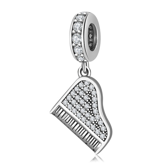 S925 Sterling Silver Piano Dangle Charm Sparkling Music Pendant Bead For DIY Charm Bracelet Necklace Jewelry Gift