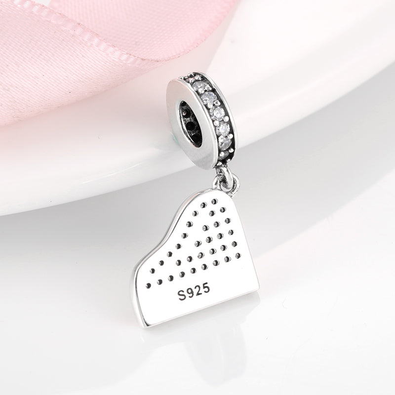 S925 Sterling Silver Piano Dangle Charm Sparkling Music Pendant Bead For DIY Charm Bracelet Necklace Jewelry Gift