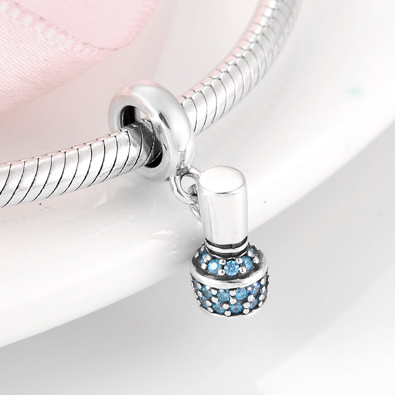 S925 Sterling Silver Nail Polish Dangle Charm Blue Enamel Makeup Pendant Bead For DIY Charm Bracelet Necklace Jewelry Gift
