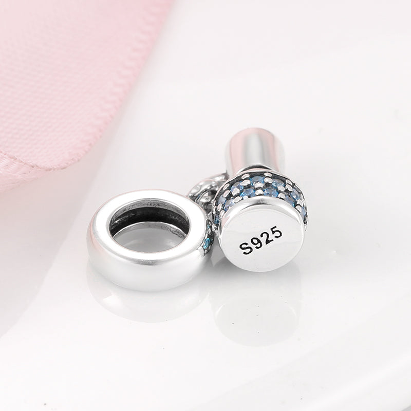 S925 Sterling Silver Nail Polish Dangle Charm Blue Enamel Makeup Pendant Bead For DIY Charm Bracelet Necklace Jewelry Gift
