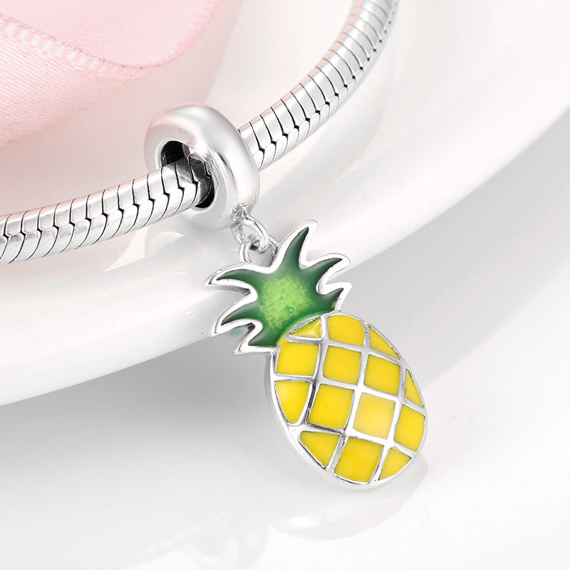 S925 Sterling Silver Pineapple Dangle Charm Cute Fruit Pendant Bead For DIY Charm Bracelet Necklace Jewelry Gift