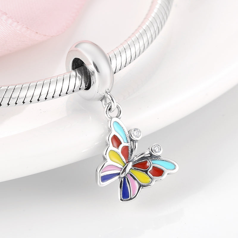S925 Sterling Silver Colorful Butterfly Dangle Charm Pendant Bead For DIY Charm Bracelet Necklace Jewelry Gift