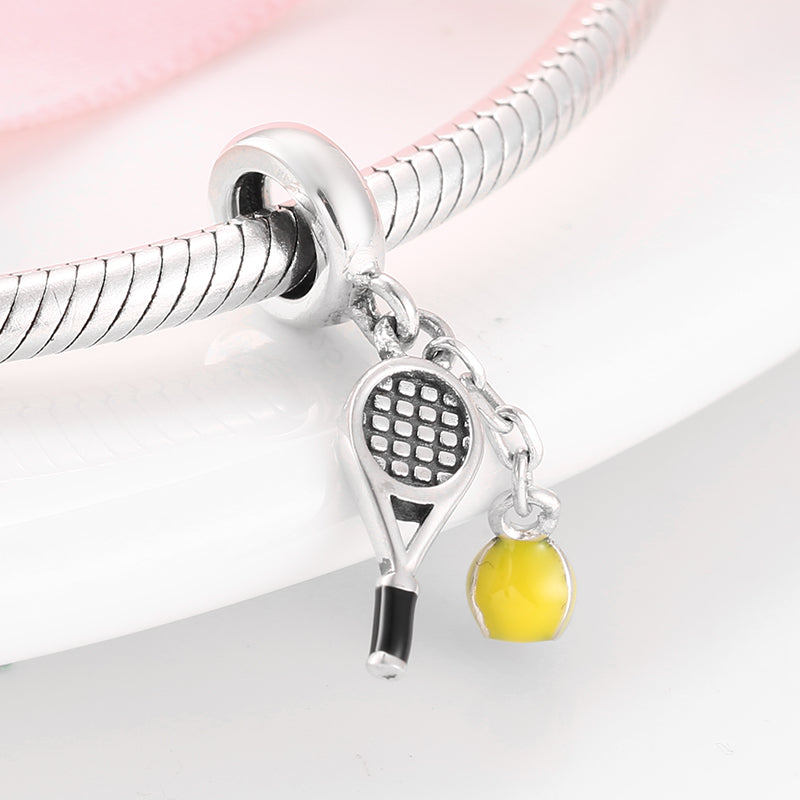 S925 Sterling Silver Tennis Racket Dangle Charm Sports Pendant Bead For DIY Charm Bracelet Necklace Jewelry Gift