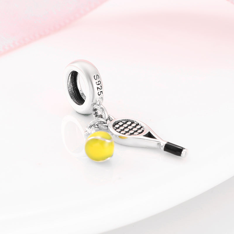 S925 Sterling Silver Tennis Racket Dangle Charm Sports Pendant Bead For DIY Charm Bracelet Necklace Jewelry Gift