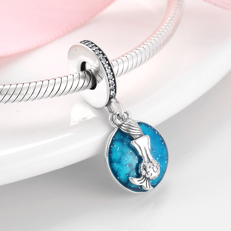 S925 Sterling Silver Mermaid Dangle Charm Ocean Blue Pendant Bead For DIY Charm Bracelet Necklace Jewelry Gift