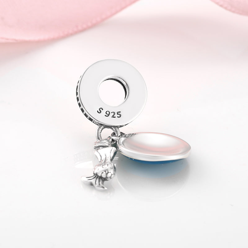 S925 Sterling Silver Mermaid Dangle Charm Ocean Blue Pendant Bead For DIY Charm Bracelet Necklace Jewelry Gift