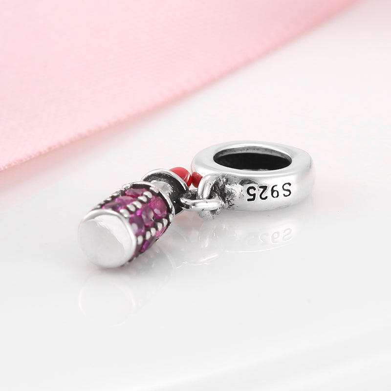 S925 Sterling Silver Purple Lipstick Dangle Charm Cute Pendant Bead For DIY Charm Bracelet Necklace Jewelry Gift
