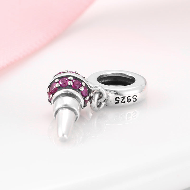 S925 Sterling Silver Microphone Dangle Charm Sparkling Music Pendant Bead For DIY Charm Bracelet Necklace Jewelry Gift