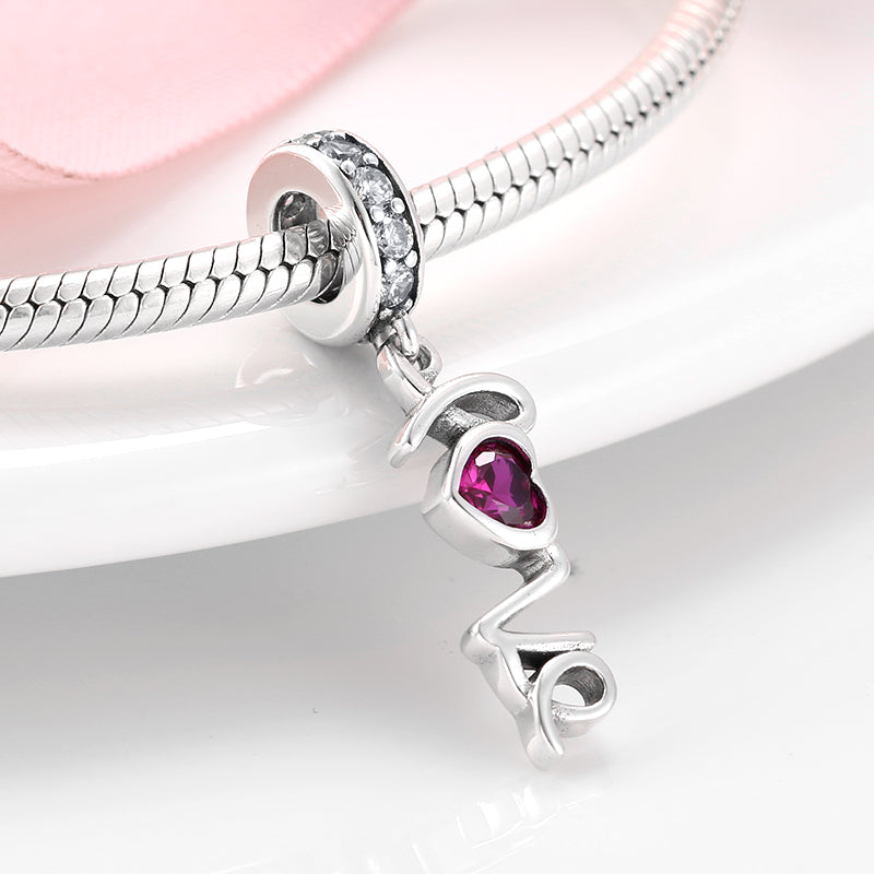 S925 Sterling Silver Heart LOVE Dangle Charm Romantic Pendant Bead For DIY Charm Bracelet Necklace Jewelry Gift