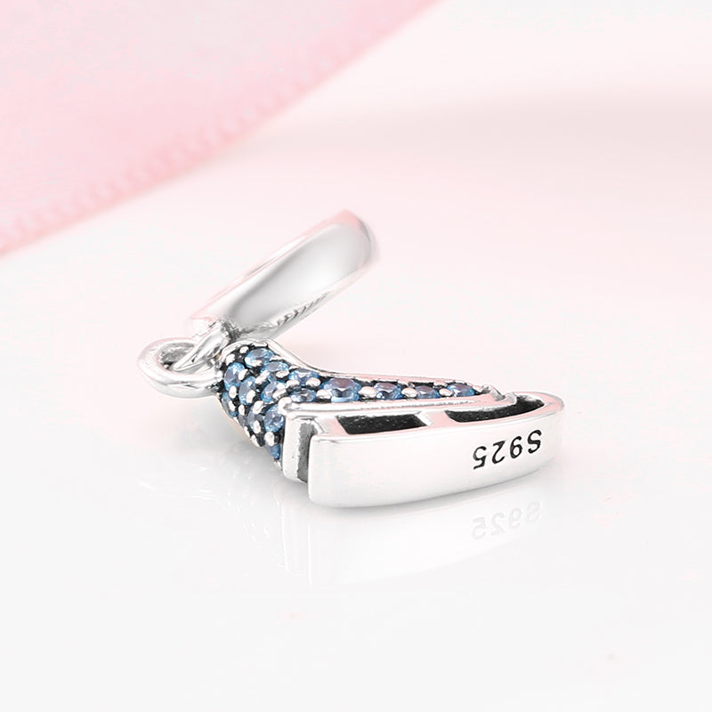 S925 Sterling Silver Ice Skate Dangle Charm Blue Sparkling Pendant Bead For DIY Charm Bracelet Necklace Jewelry Gift